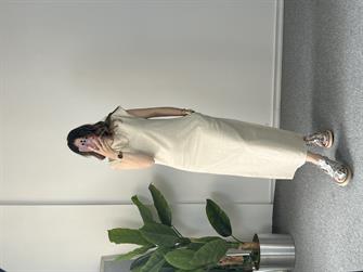 Naturel Keten Midi Boy Elbise