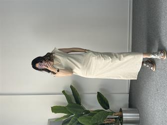 Naturel Keten Midi Boy Elbise