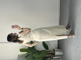 Naturel Keten Midi Boy Elbise