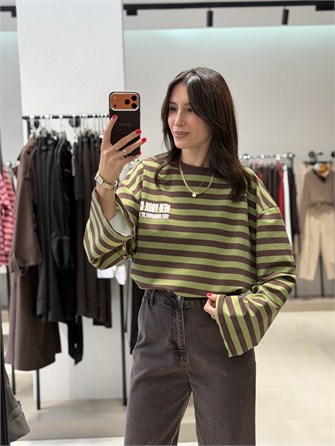 New York Çizgili Sweat YEŞİL