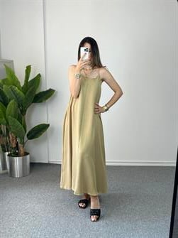 Olive İp Askılı Elbise
