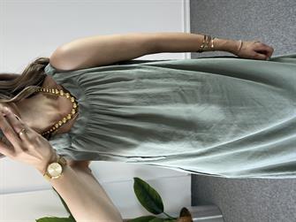 Omzu Bağlamalı Tensel Çağla Elbise