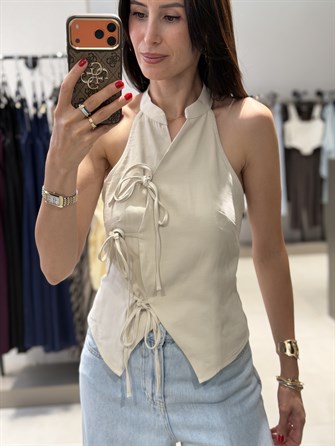 Önü Bağlamalı Tensel Bluz KREM 