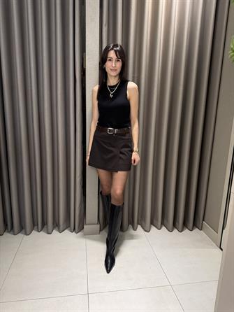 Önü Cep Detay Şort Etek KAHVE