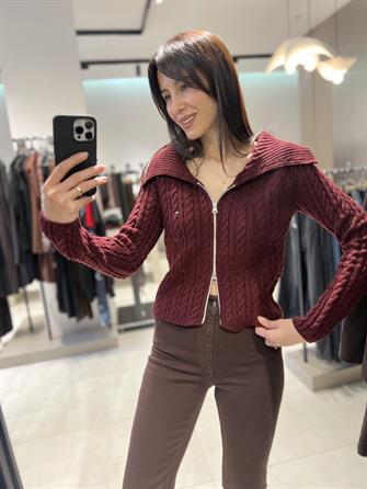 Orj Marka Saç Örgü Hırka BORDO