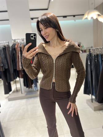 Orj Marka Saç Örgü Hırka KAHVE