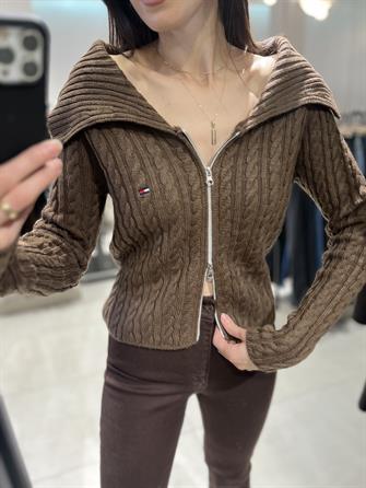 Orj Marka Saç Örgü Hırka KAHVE