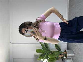 Orjinal Marka Pembe Crop Tshırt