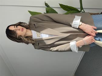 Owersize Çizgili Astarlı Haki Blazer Ceket