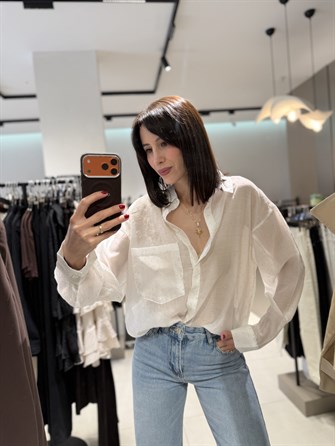 Owersize Taşlı Gömlek BEYAZ