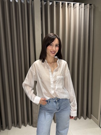 Owersize Taşlı Gömlek BEYAZ