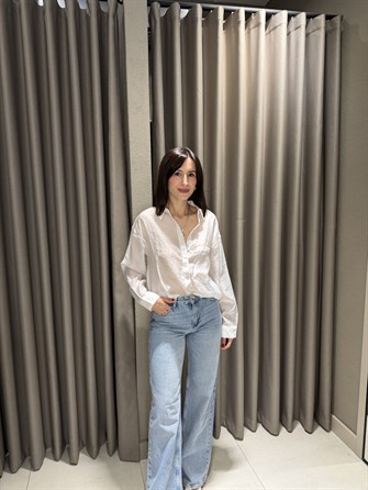 Owersize Taşlı Gömlek BEYAZ