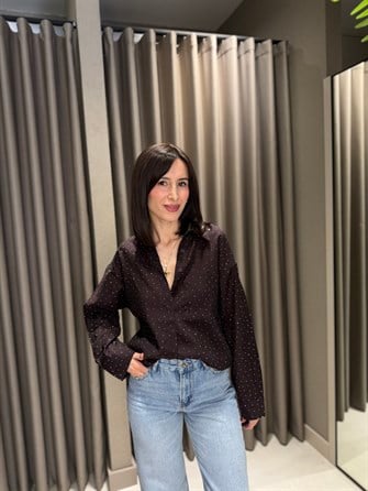 Owersize Taşlı Gömlek KAHVE