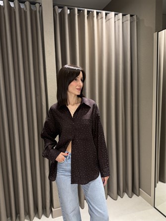 Owersize Taşlı Gömlek KAHVE