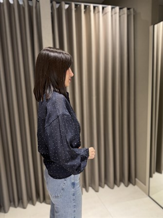 Owersize Taşlı Gömlek LACİVERT