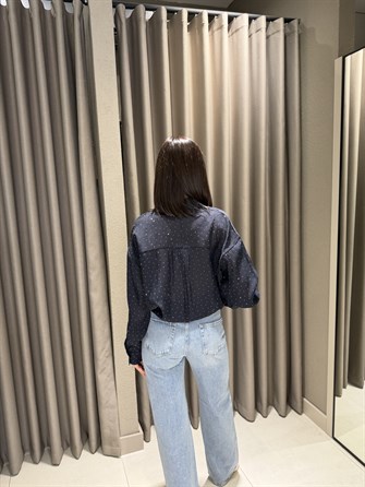 Owersize Taşlı Gömlek LACİVERT