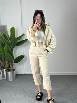 Paraşüt Kumaş Krem İkili Takım