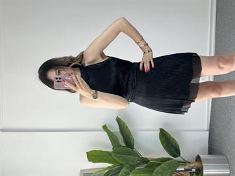 Parlak Siyah Mini Elbise