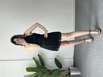 Parlak Siyah Mini Elbise