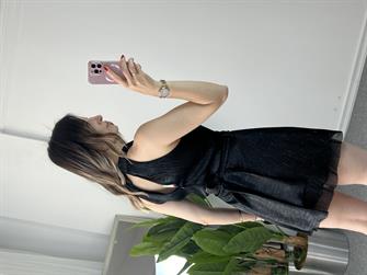 Parlak Siyah Mini Elbise