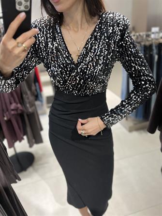 Payetli Midi Boy Elbise GRİ