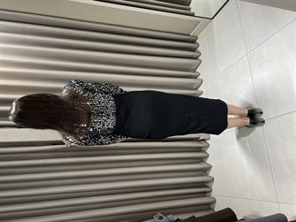 Payetli Midi Boy Elbise GRİ