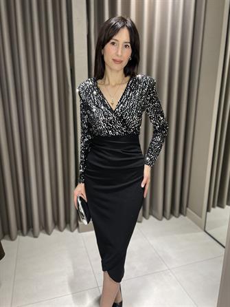 Payetli Midi Boy Elbise GRİ