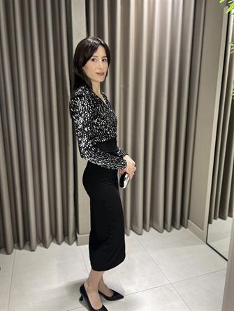 Payetli Midi Boy Elbise GRİ