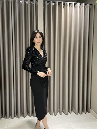 Payetli Midi Boy Elbise SİYAH