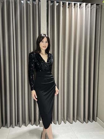 Payetli Midi Boy Elbise SİYAH