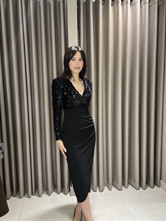 Payetli Midi Boy Elbise SİYAH