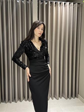 Payetli Midi Boy Elbise SİYAH