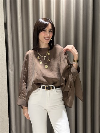 Pelerin Tül Bluz KAHVE