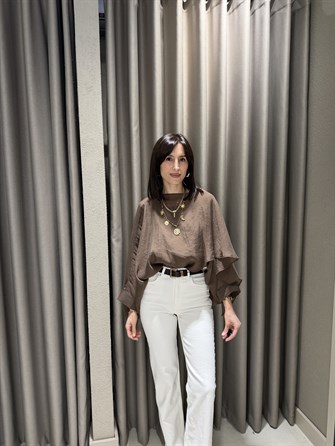 Pelerin Tül Bluz KAHVE