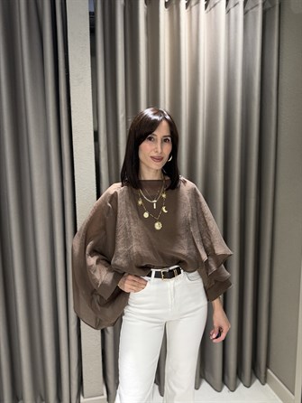 Pelerin Tül Bluz KAHVE