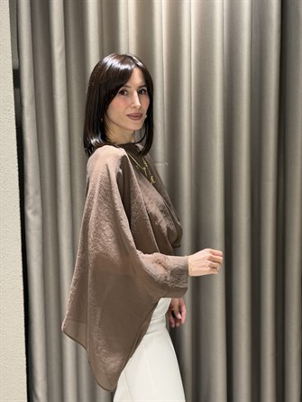 Pelerin Tül Bluz KAHVE