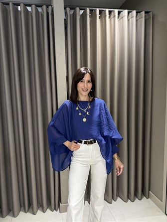 Pelerin Tül Bluz MAVİ
