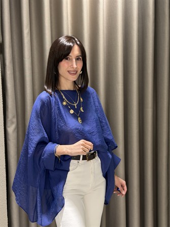 Pelerin Tül Bluz MAVİ