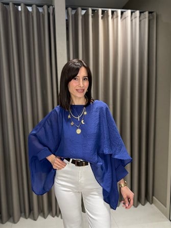 Pelerin Tül Bluz MAVİ