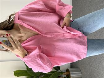 Pembe Düşük Omuz Tensel Gömlek