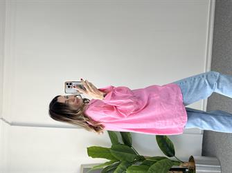 Pembe Düşük Omuz Tensel Gömlek