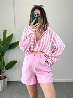 Pembe Keten Şort