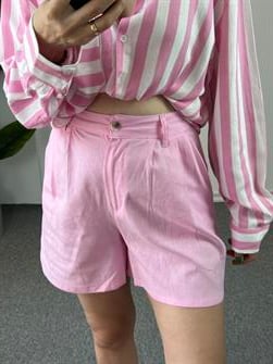 Pembe Keten Şort