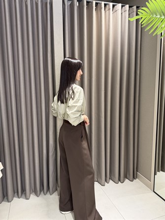 PİLE DETAY KEMERLİ PALAZZO PANTOLON KAHVE