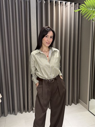 PİLE DETAY KEMERLİ PALAZZO PANTOLON KAHVE