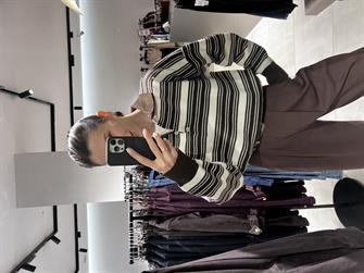 Polo Yaka Çizgili Kazak KAHVE