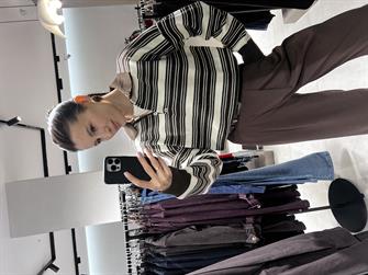 Polo Yaka Çizgili Kazak KAHVE