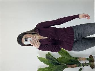 Polo Yaka Düğmeli Bordo Hırka