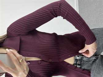 Polo Yaka Düğmeli Bordo Hırka