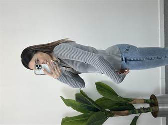 Polo Yaka Düğmeli Gri Hırka